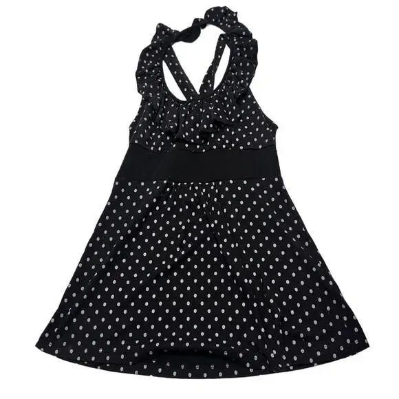 Black & White Polka Dot Baby Doll Cami With Cross Back & Ruffle Detail Size M - Picture 3 of 4